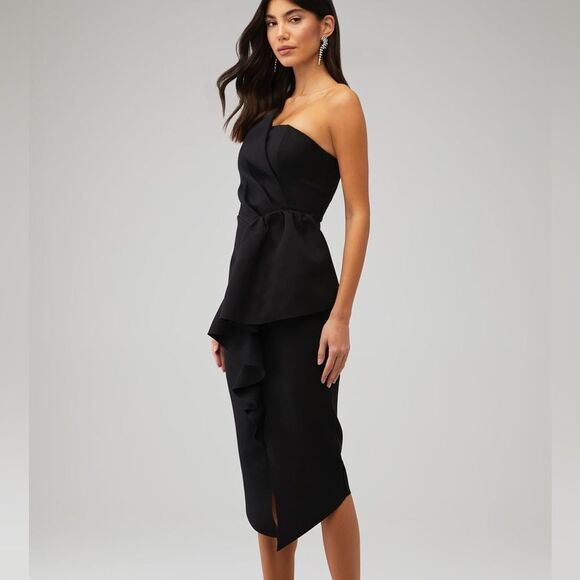 NWT Elliat MADILYN midi cascade Ruffle Strapless Cocktail Dress size medium - Picture 4 of 15